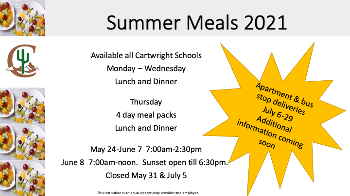 Summer meal schedule.